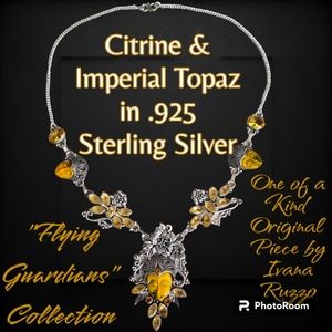 RARE IVANA RUZZO Flying Guardians ORIGINAL .925 Silver Citrine & Topaz Necklace